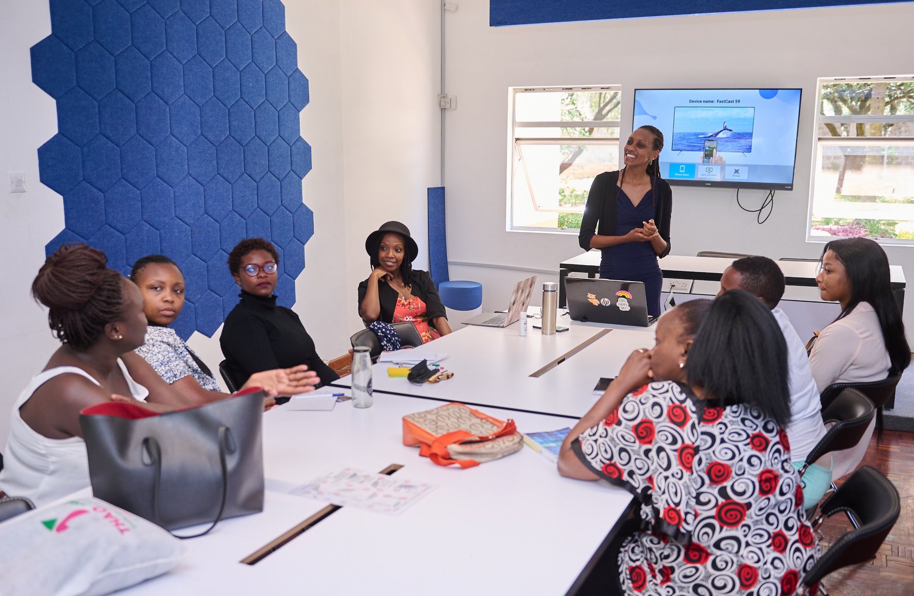 A trainer teaching a class at The Events Academy's training centre in Kilimani, Nairobi