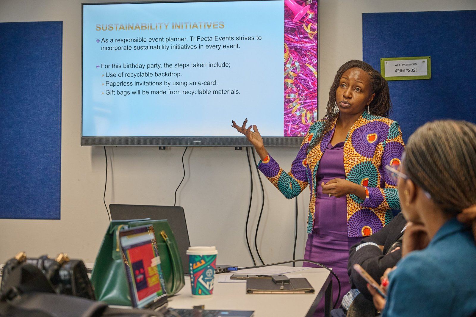 Wedding planner and trainer Muthoni Wanjau teaching a class on sustainable events at The Events Academy